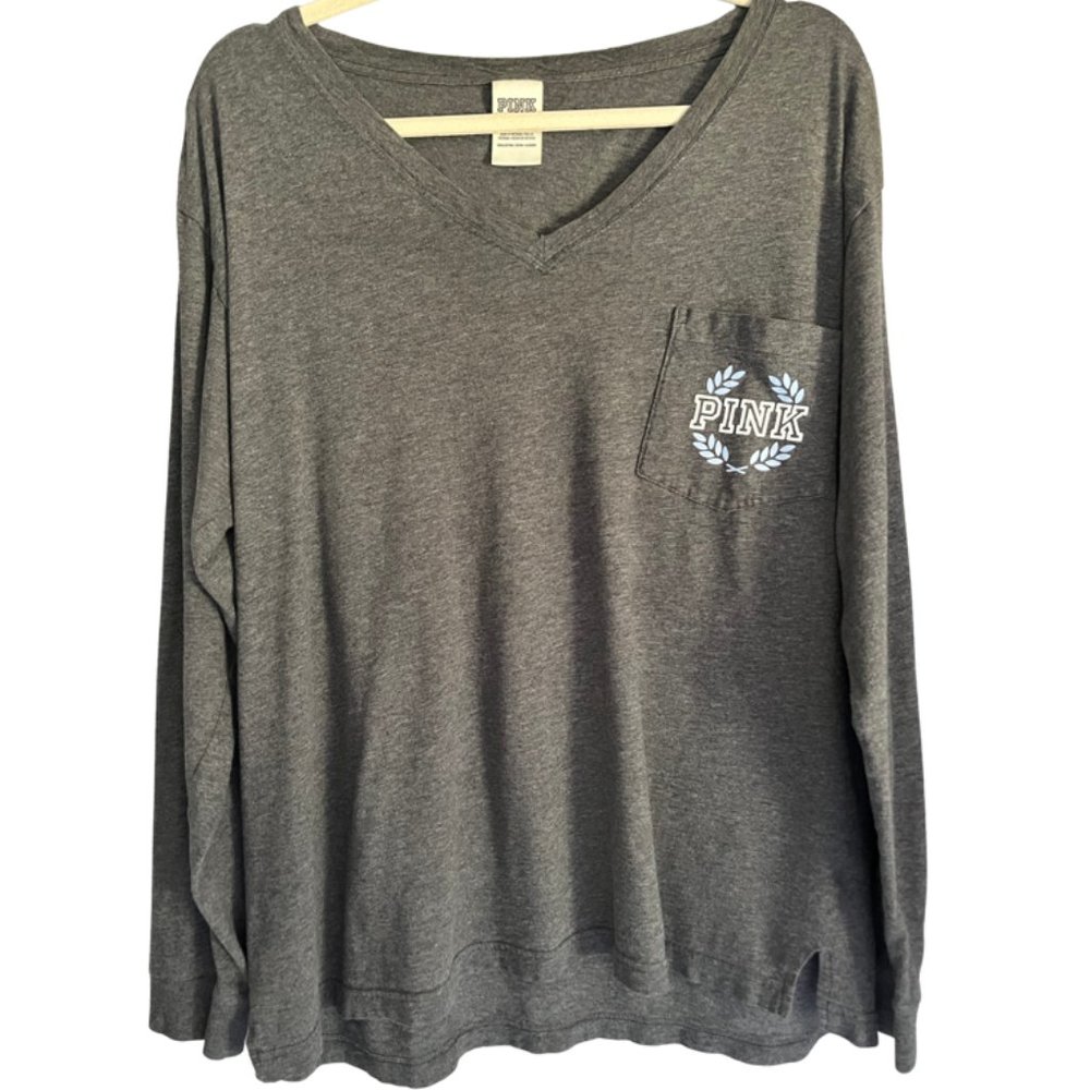VS PINK Charcoal Long-Sleeve Shirt with Front Pocket Detail Size L
